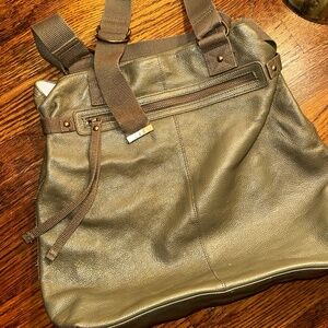 Gap Olive Green Leather Tote | Canvas Strap Shoulder Bag